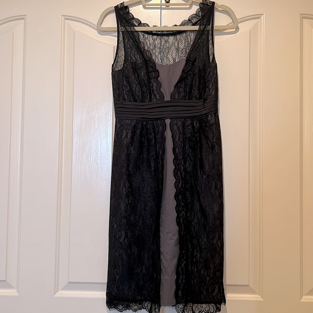 Moulinette Soeurs cocktail dress. Barely worn. Black lace overlay on smokey gray
